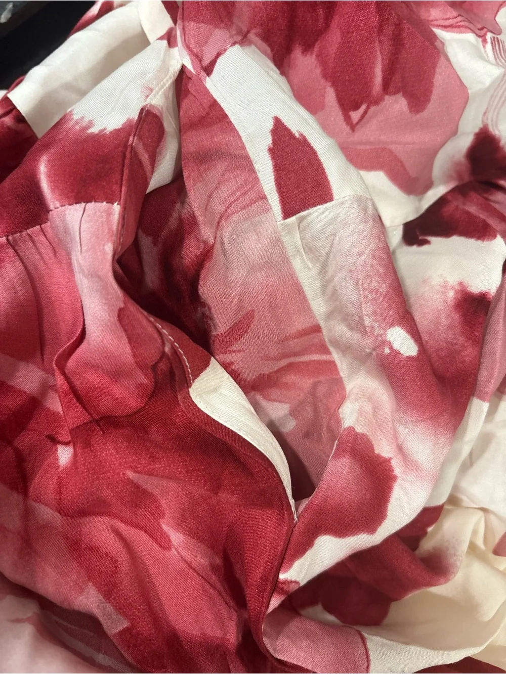 Women's Floral Bohemian flowy beach Tiered Midi Skirt - Red Floral on Cream